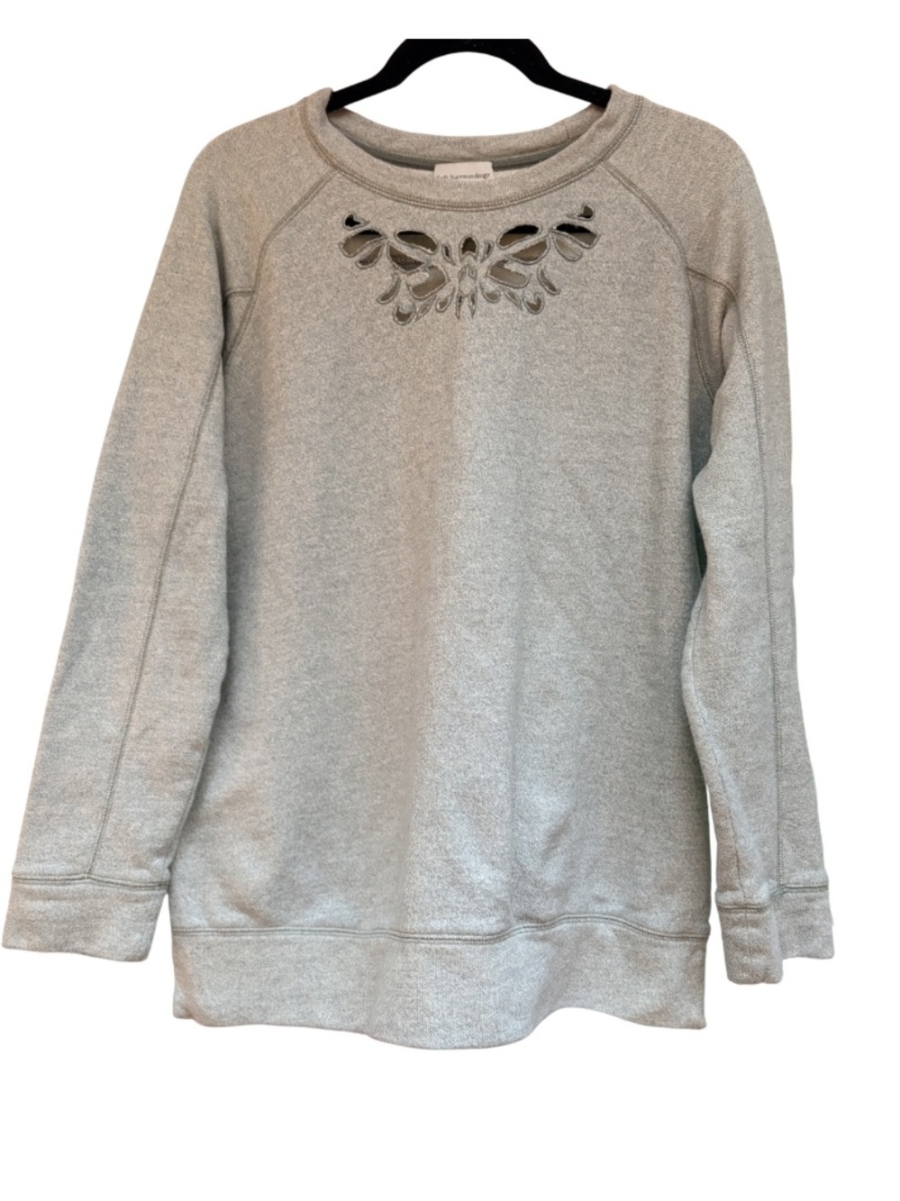 Soft Surroundings Gray Pullover Sweatshirt with Cutout Neck Detail